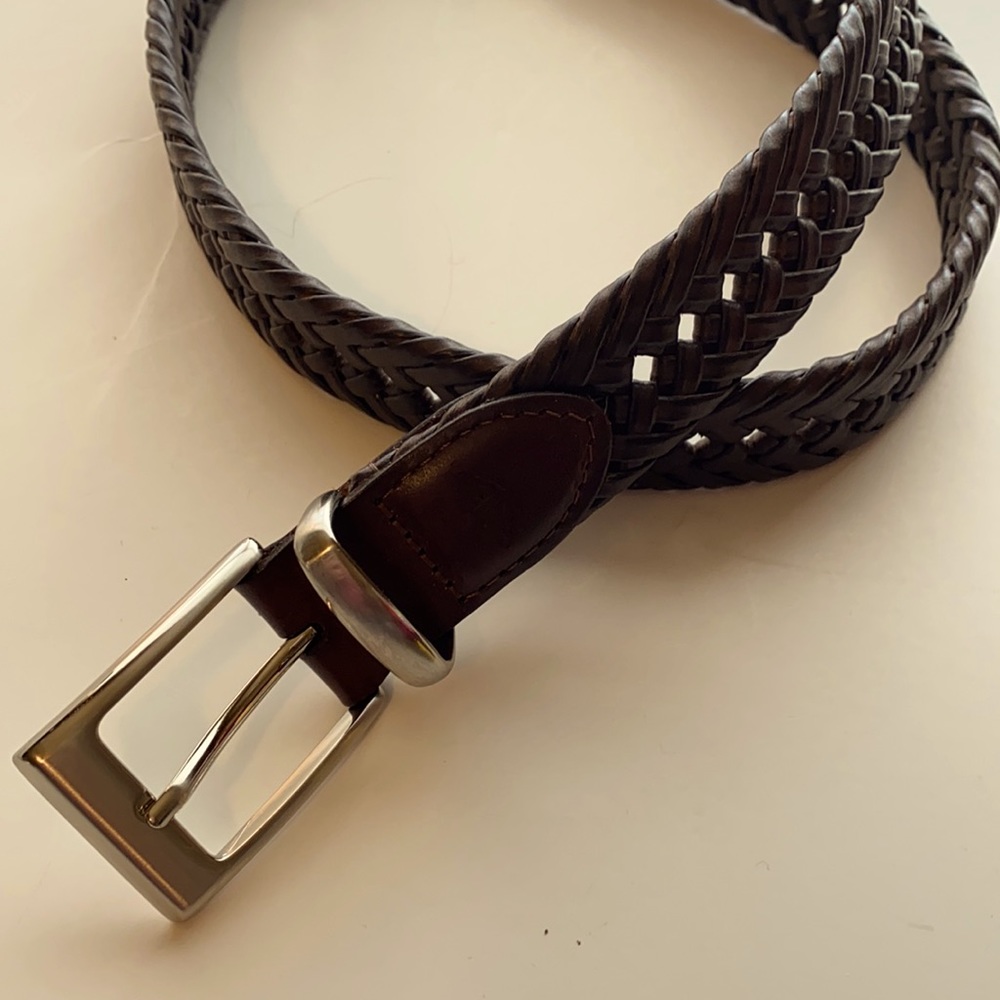 Brown Laced Woven Belt Silver tone Buckle 32 EUC